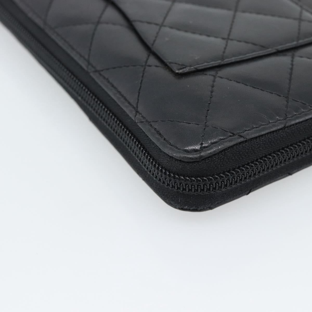 CHANEL Matelasse Cambon Line Long Wallet Leather Black Silver CC Auth 193997