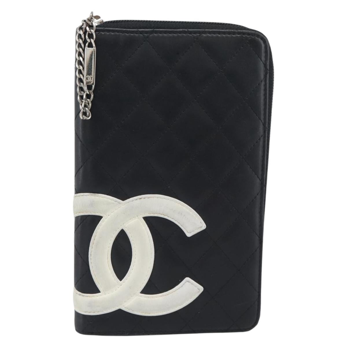 CHANEL Matelasse Cambon Line Long Wallet Leather Black Silver CC Auth 193997