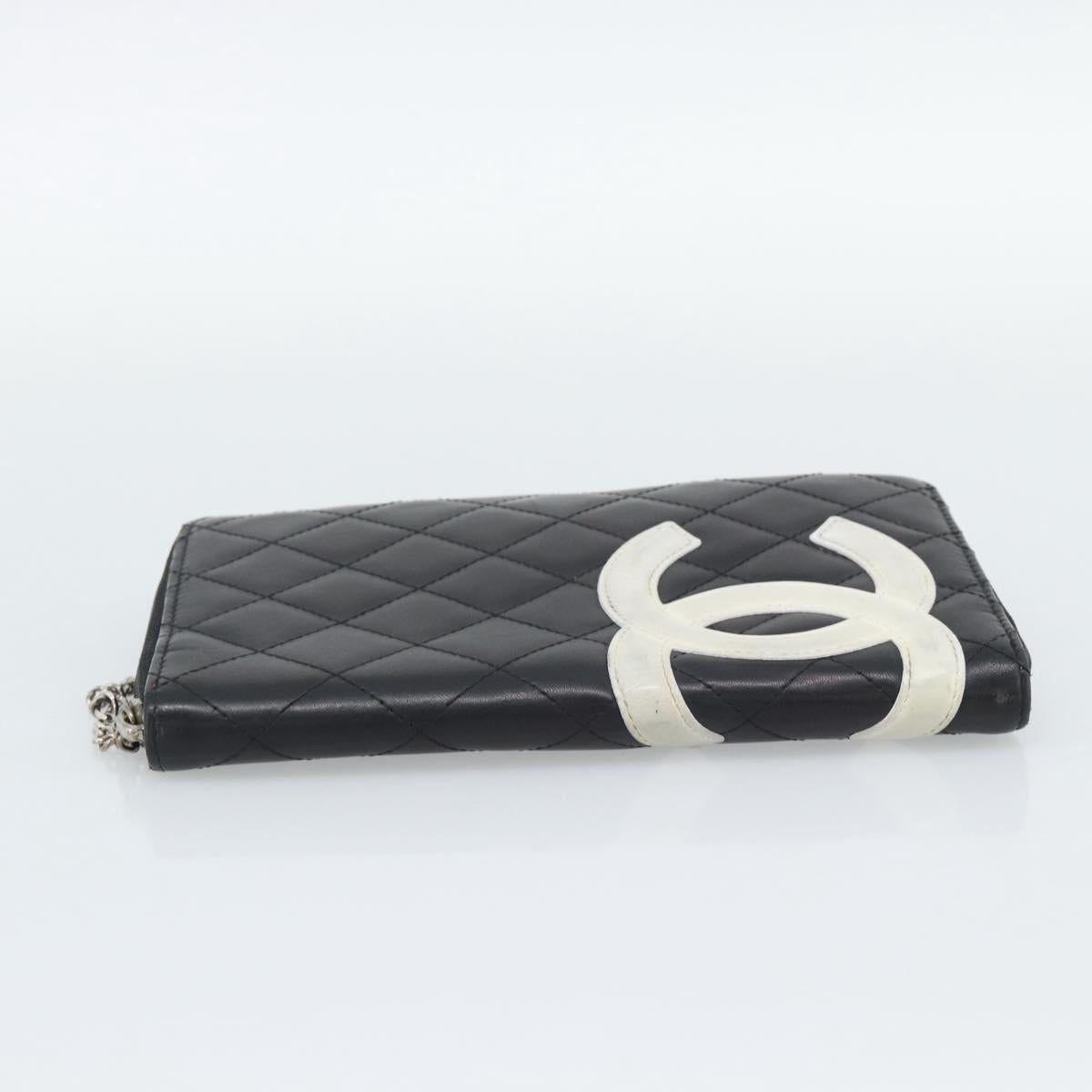 CHANEL Matelasse Cambon Line Long Wallet Leather Black Silver CC Auth 193997