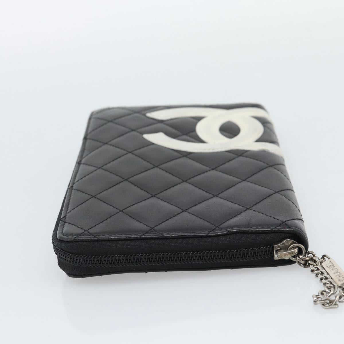 CHANEL Matelasse Cambon Line Long Wallet Leather Black Silver CC Auth 193997