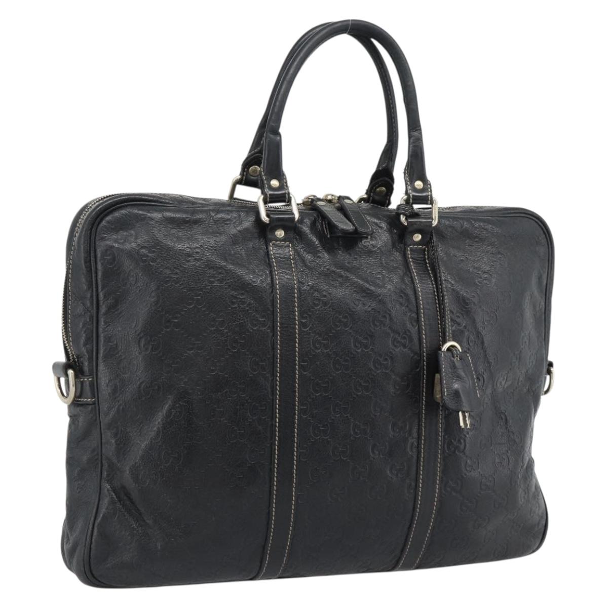 GUCCI GG Canvas Guccissima Bag Leather 2way Black Gold 201480 Auth 193998