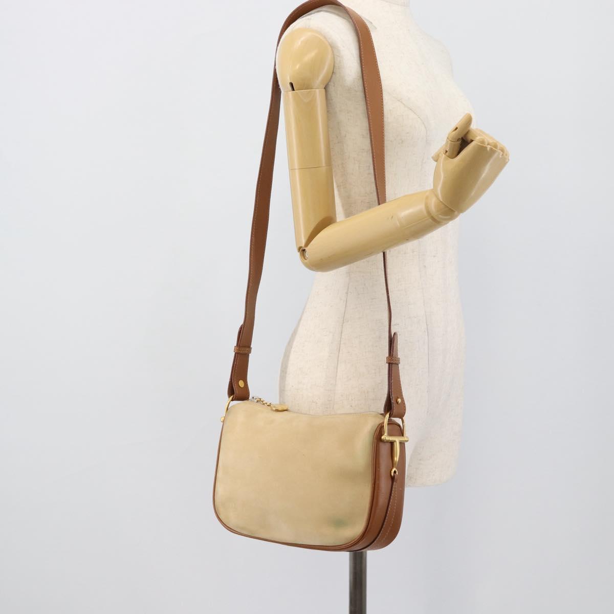 GUCCI Shoulder Bag Suede Outlet Beige Gold 007 090 0213 Auth 194001