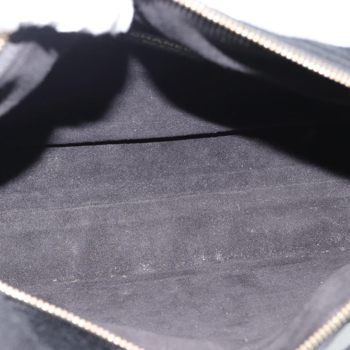 CHANEL Choco Bar Hand Bag Cotton Black Gold CC Auth 194003A