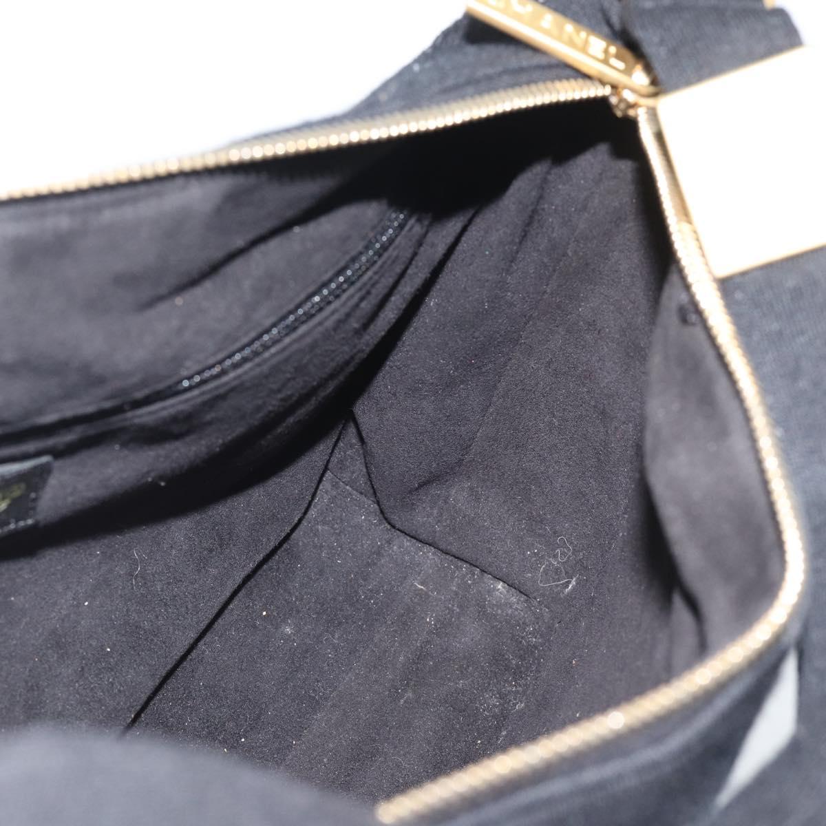 CHANEL Choco Bar Hand Bag Cotton Black Gold CC Auth 194003A