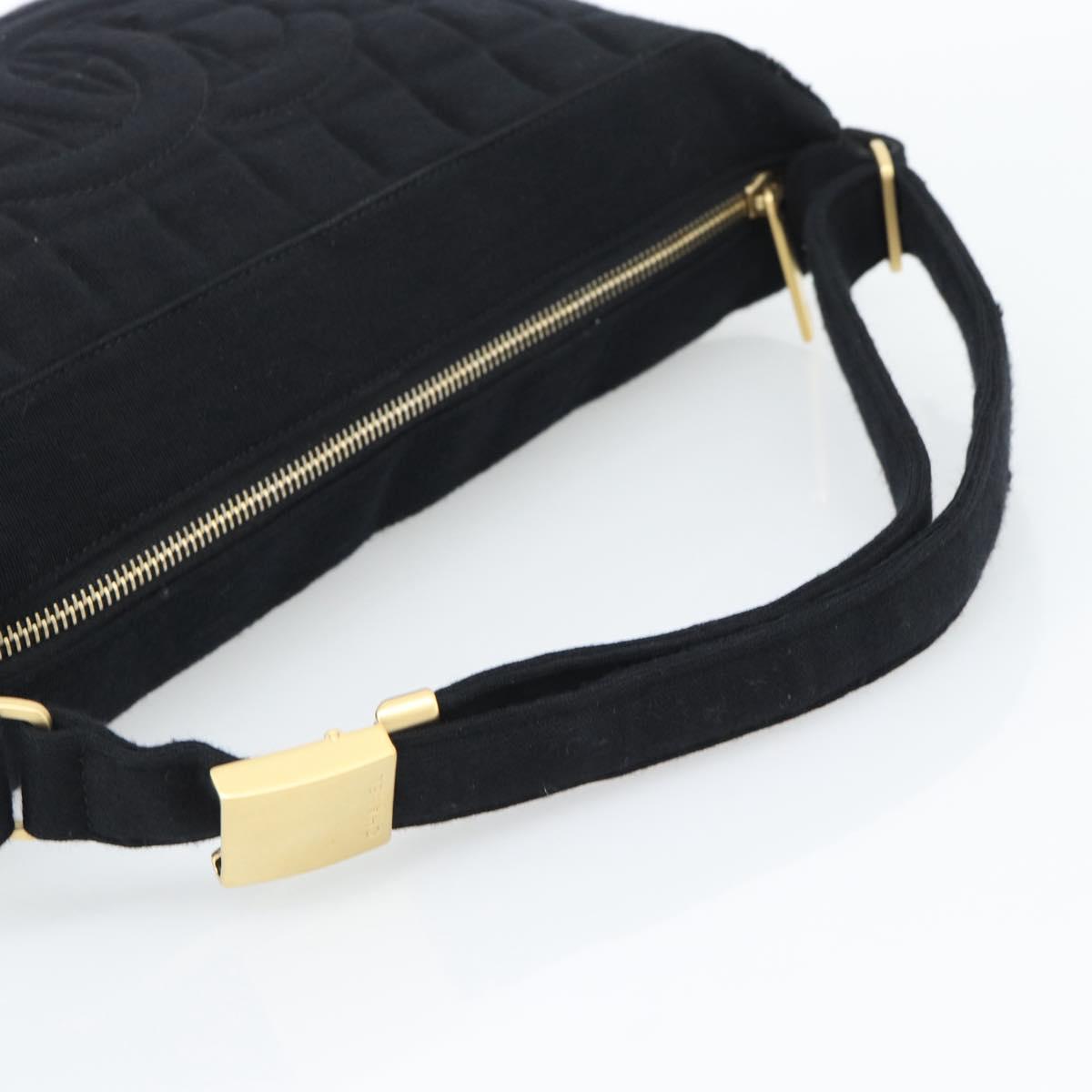 CHANEL Choco Bar Hand Bag Cotton Black Gold CC Auth 194003A