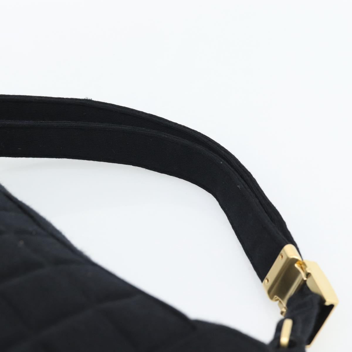 CHANEL Choco Bar Hand Bag Cotton Black Gold CC Auth 194003A