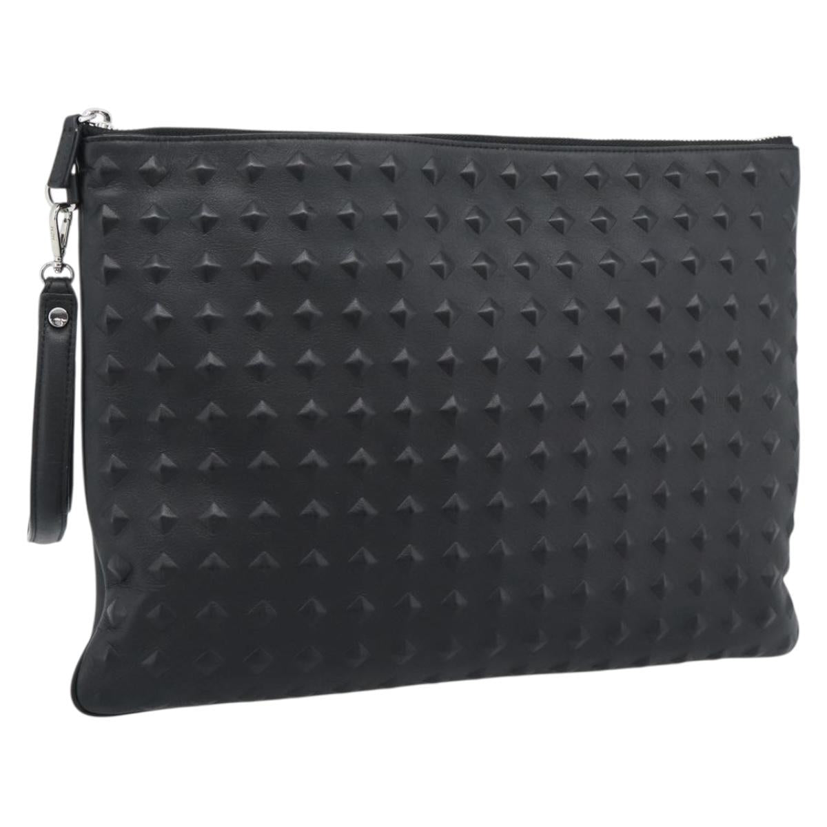 MCM Vicetos Logogram Clutch Bag PVC Leather Black Silver Auth 194004A