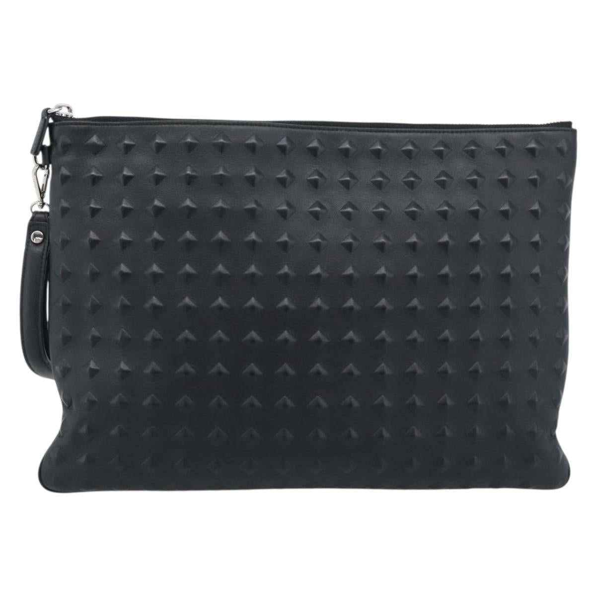 MCM Vicetos Logogram Clutch Bag PVC Leather Black Silver Auth 194004A