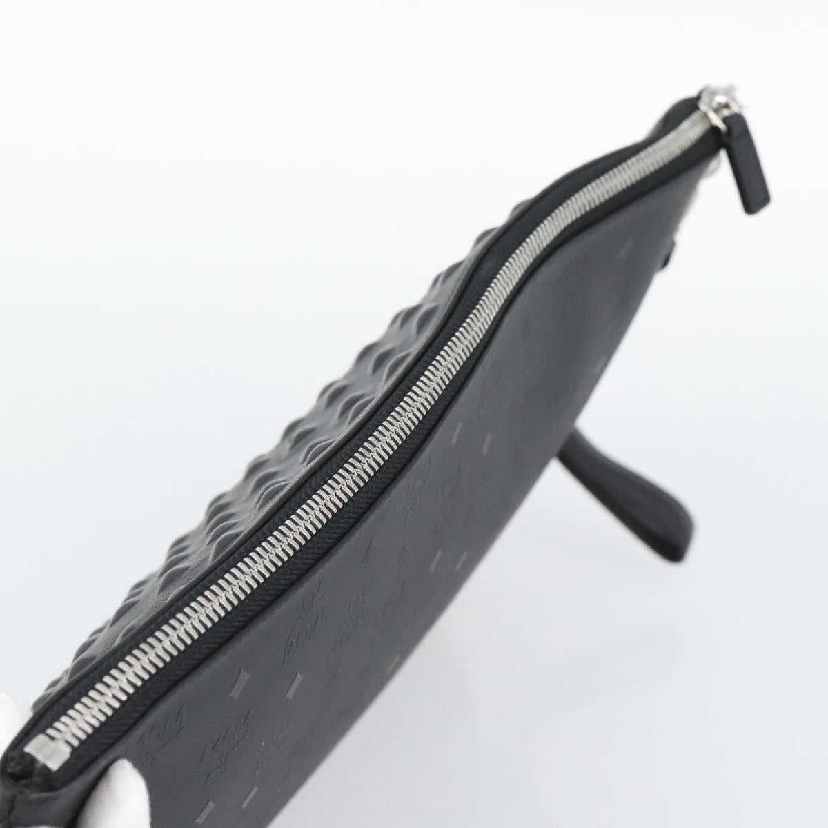 MCM Vicetos Logogram Clutch Bag PVC Leather Black Silver Auth 194004A