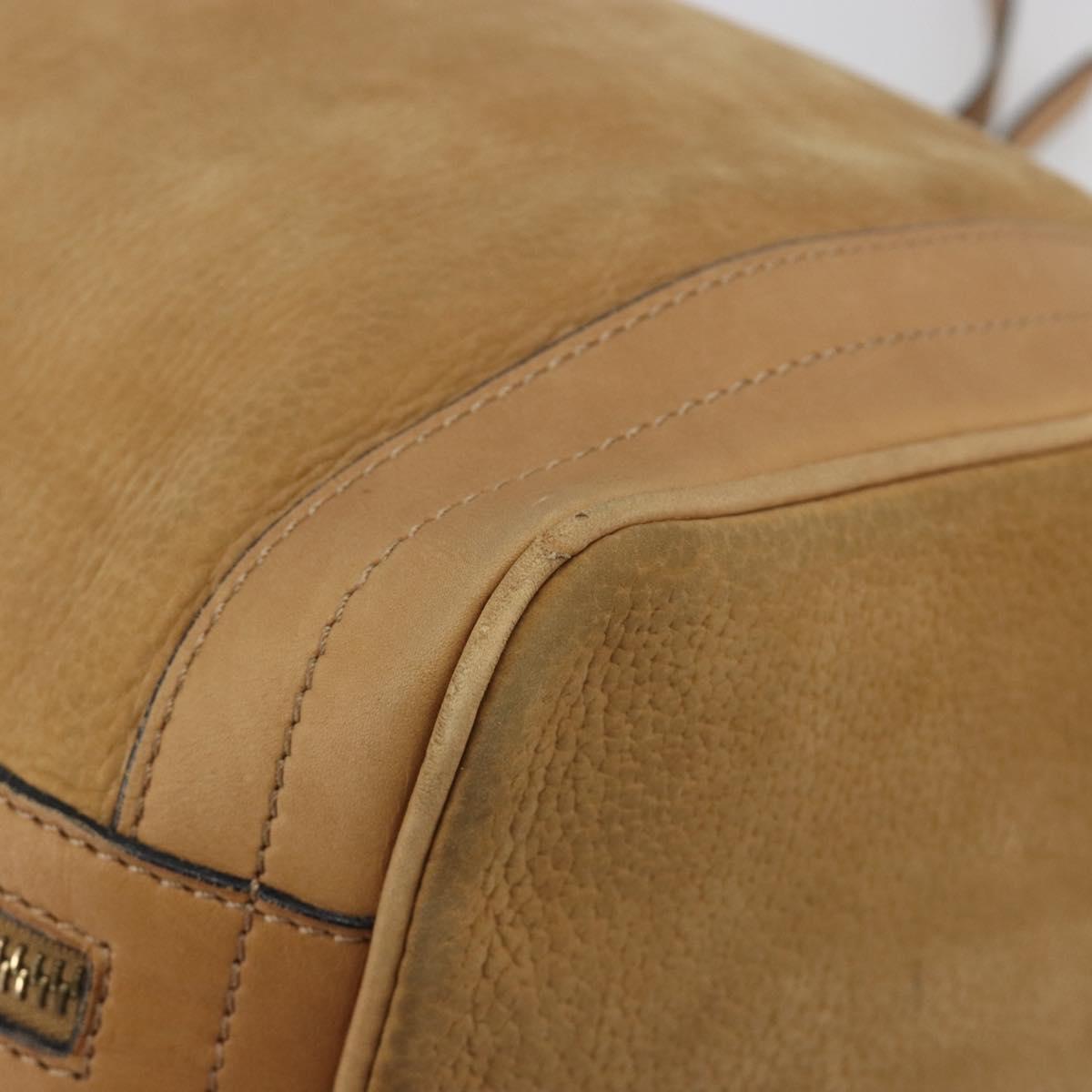 CELINE Shoulder Bag Leather Beige Gold Auth 194005