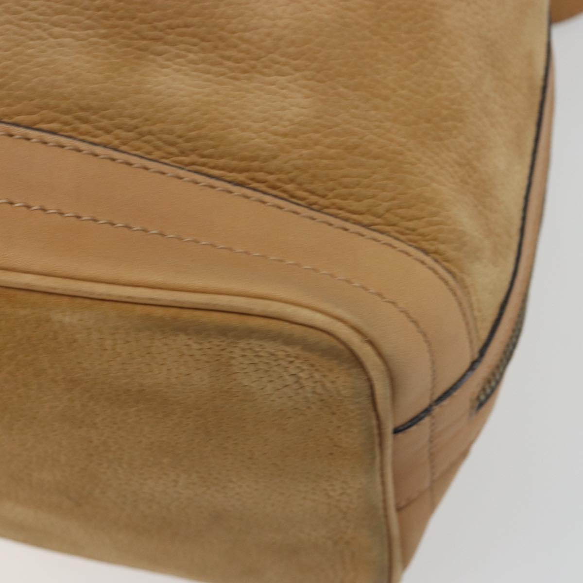 CELINE Shoulder Bag Leather Beige Gold Auth 194005