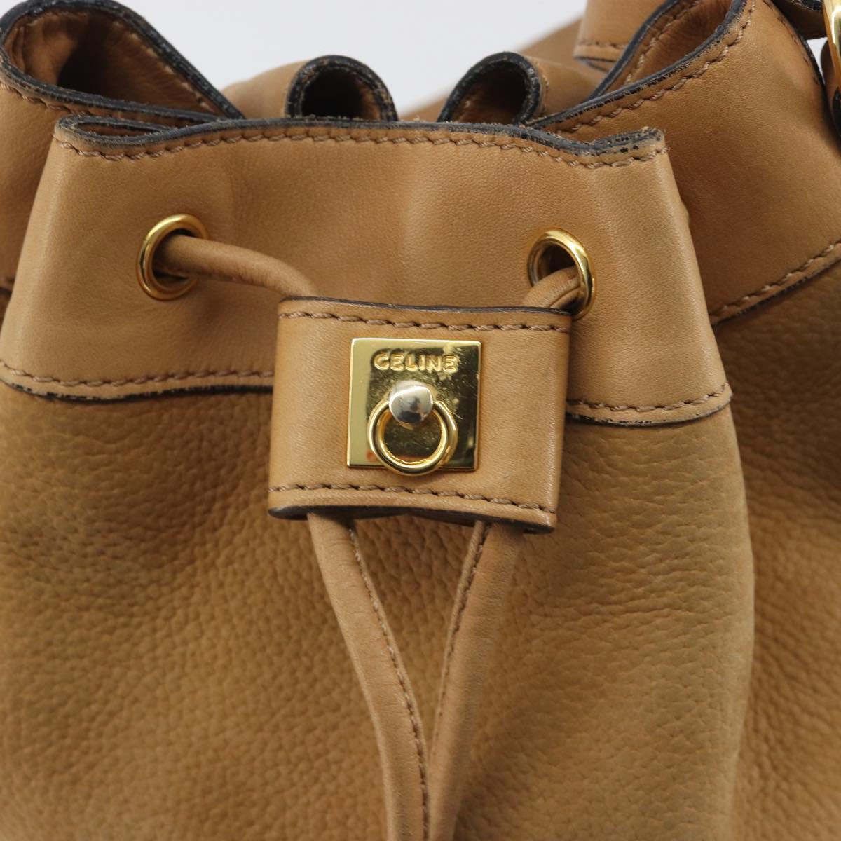 CELINE Shoulder Bag Leather Beige Gold Auth 194005