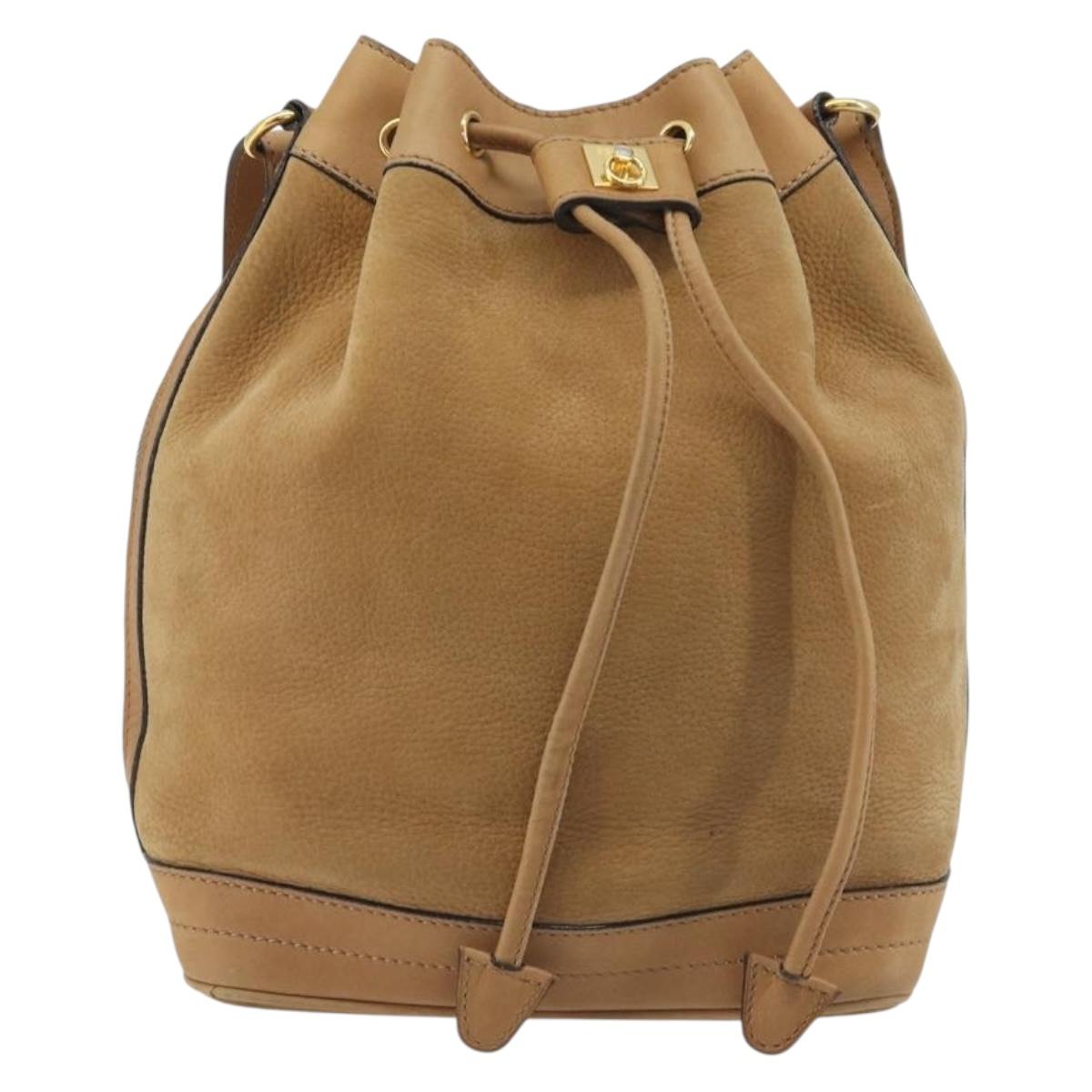 CELINE Shoulder Bag Leather Beige Gold Auth 194005