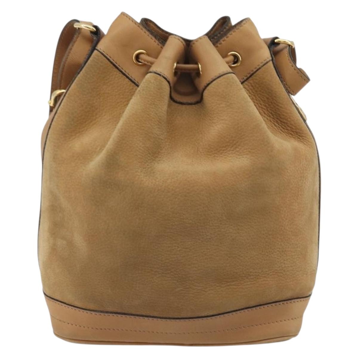 CELINE Shoulder Bag Leather Beige Gold Auth 194005