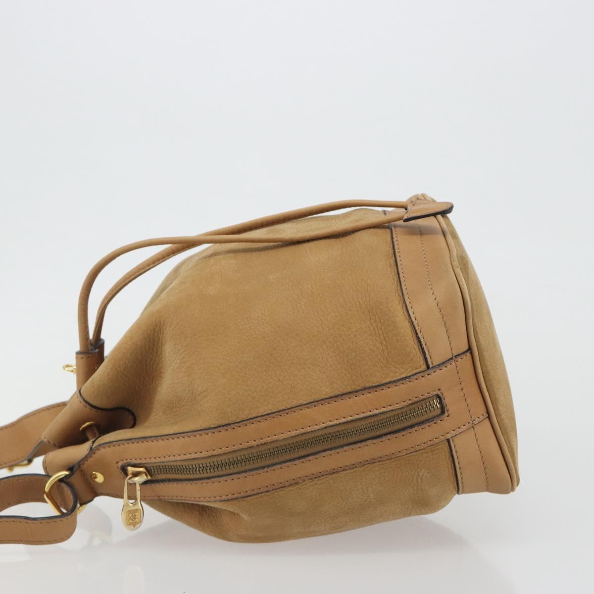 CELINE Shoulder Bag Leather Beige Gold Auth 194005