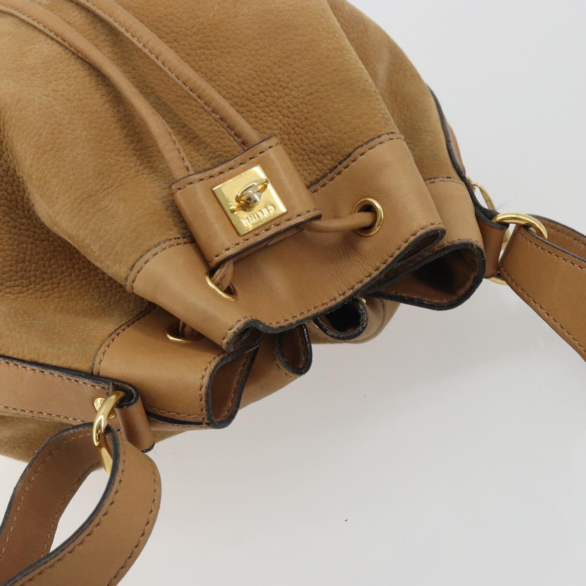 CELINE Shoulder Bag Leather Beige Gold Auth 194005
