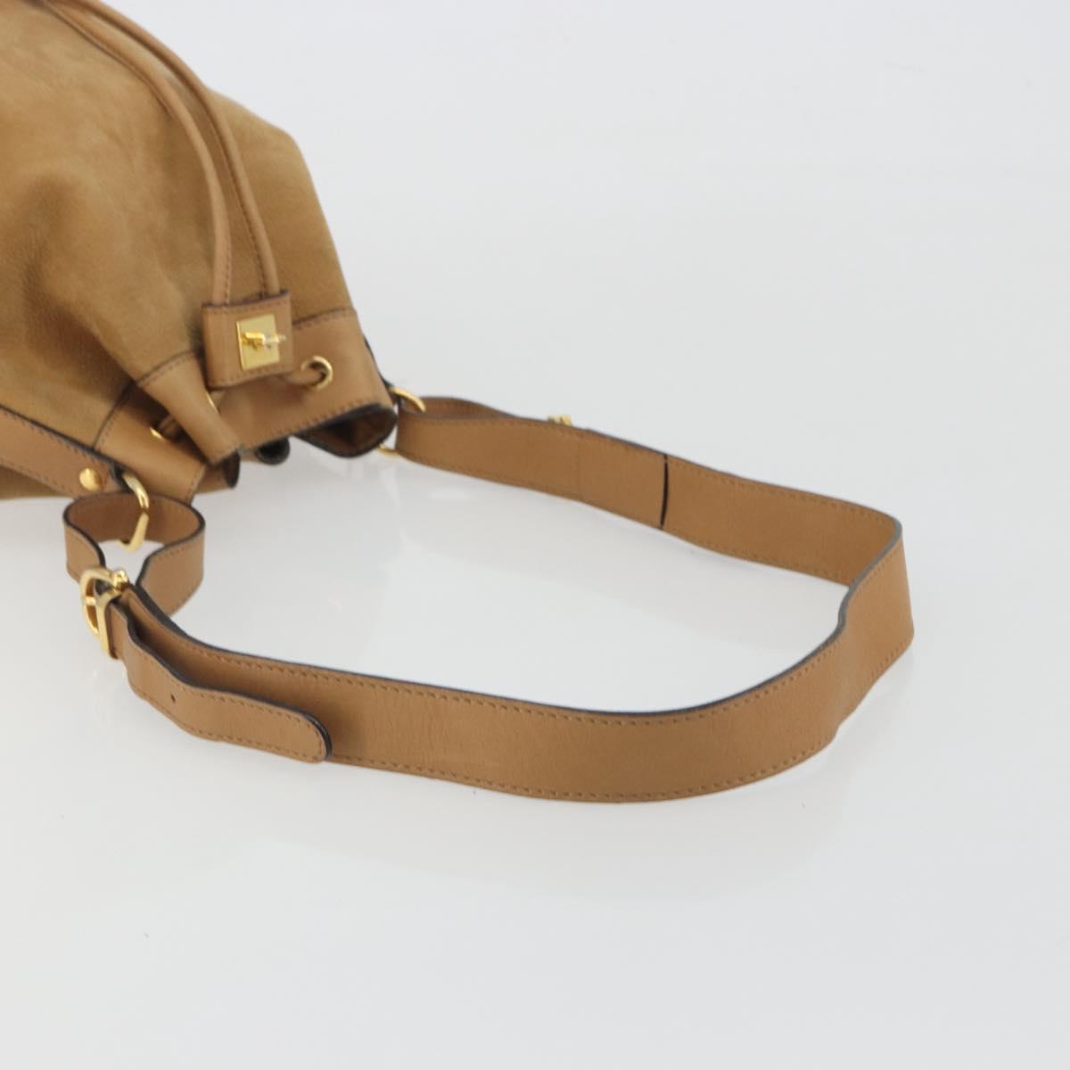CELINE Shoulder Bag Leather Beige Gold Auth 194005