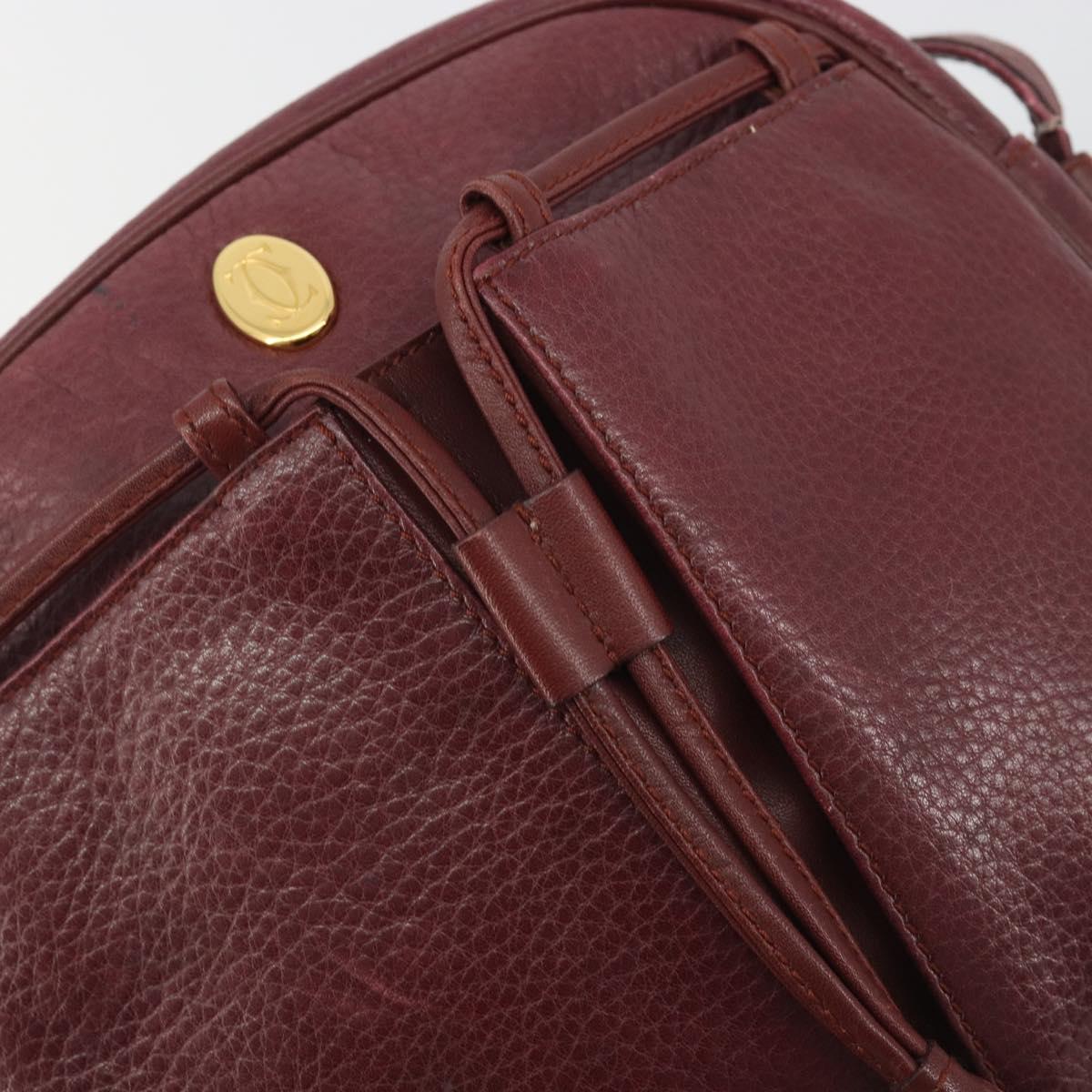 CARTIER Must Line Shoulder Bag Leather Bordeaux Gold Auth 194006