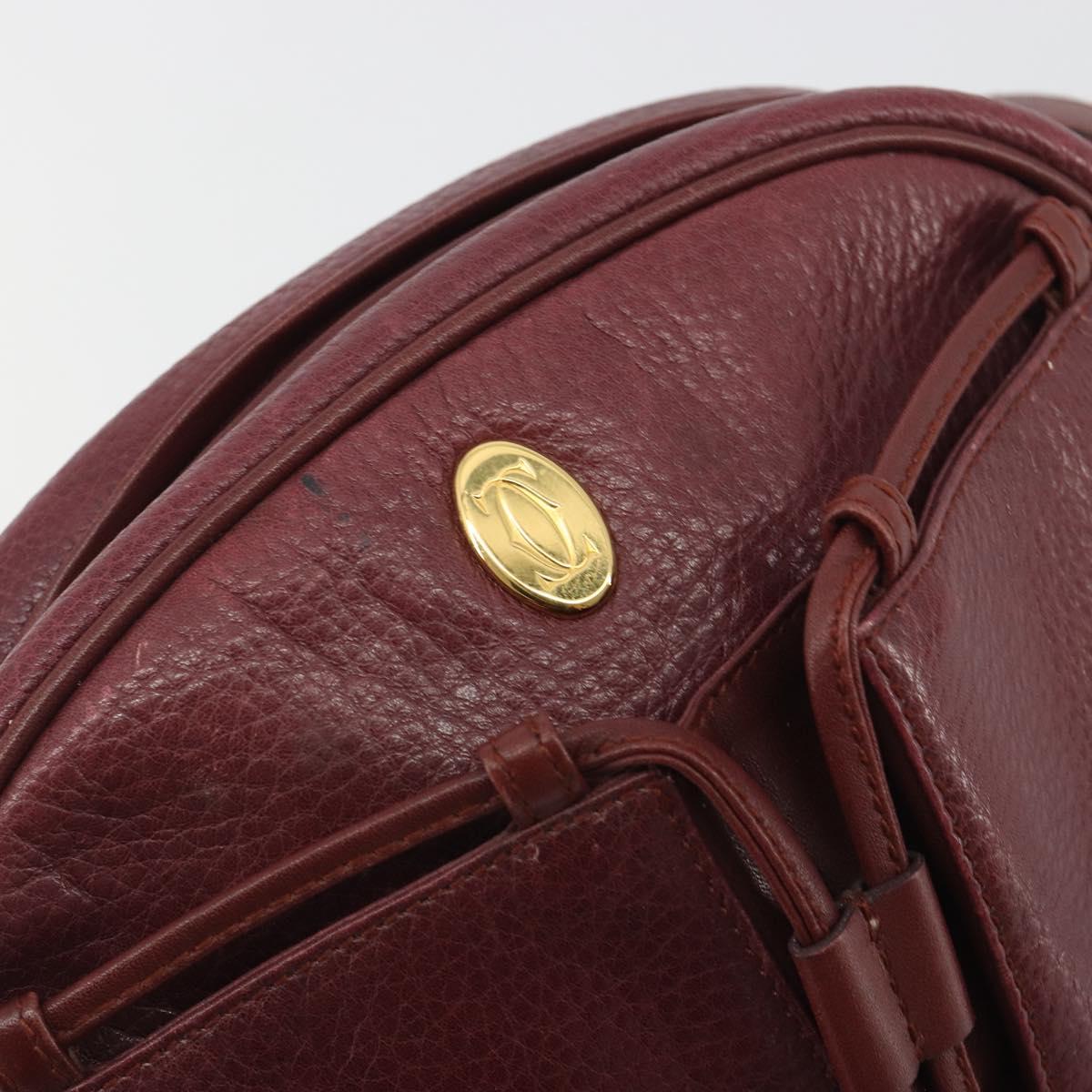 CARTIER Must Line Shoulder Bag Leather Bordeaux Gold Auth 194006
