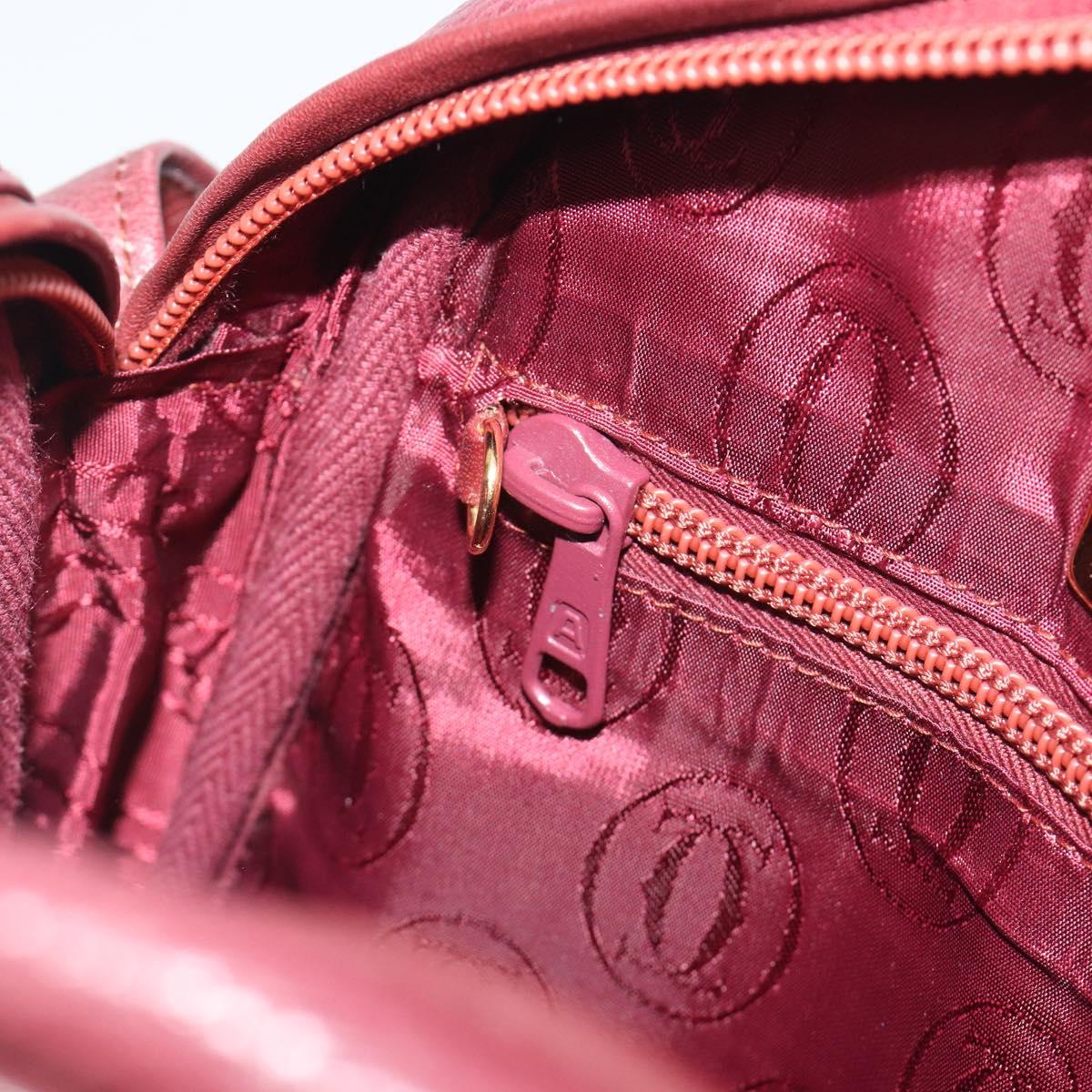 CARTIER Must Line Shoulder Bag Leather Bordeaux Gold Auth 194006