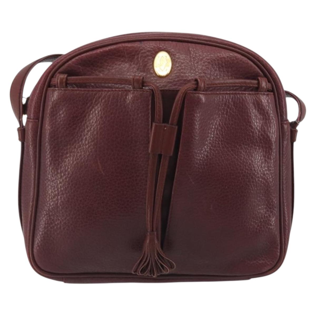 CARTIER Must Line Shoulder Bag Leather Bordeaux Gold Auth 194006