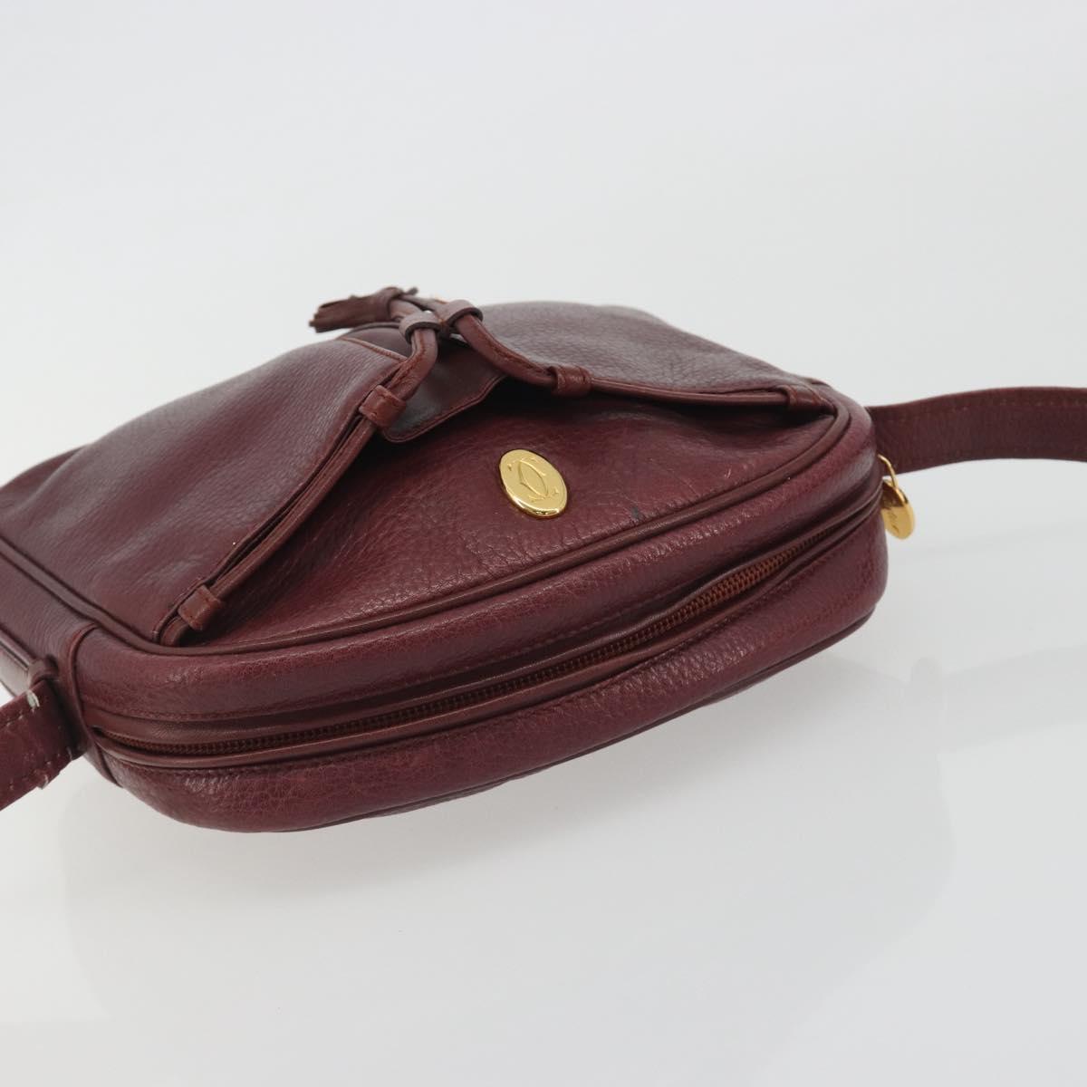 CARTIER Must Line Shoulder Bag Leather Bordeaux Gold Auth 194006