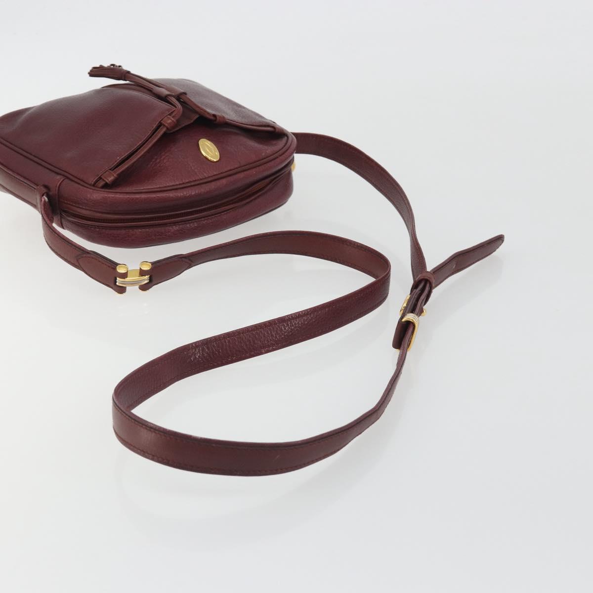 CARTIER Must Line Shoulder Bag Leather Bordeaux Gold Auth 194006