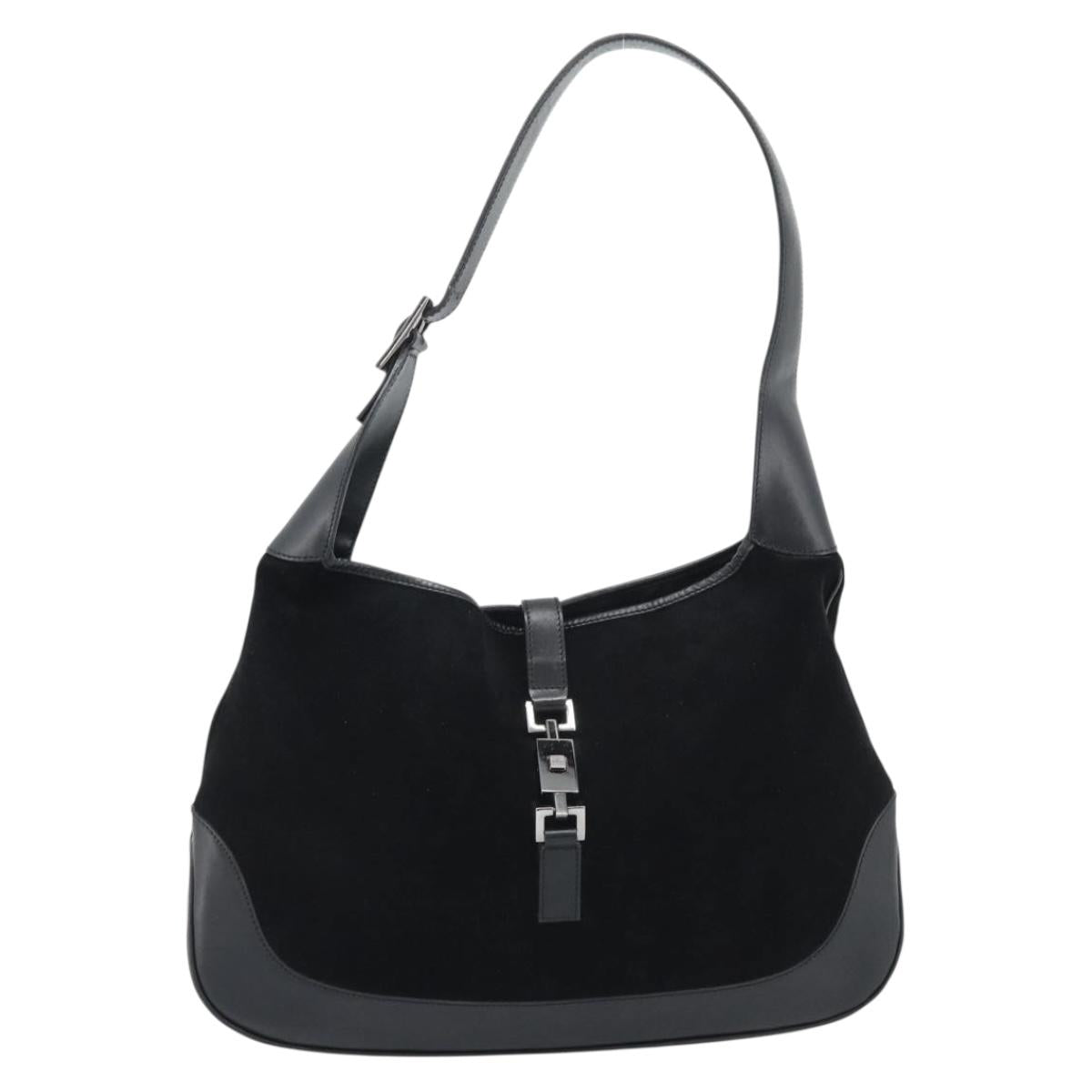 GUCCI Jackie Hand Bag Suede Black Silver 001 3346 Auth 194007