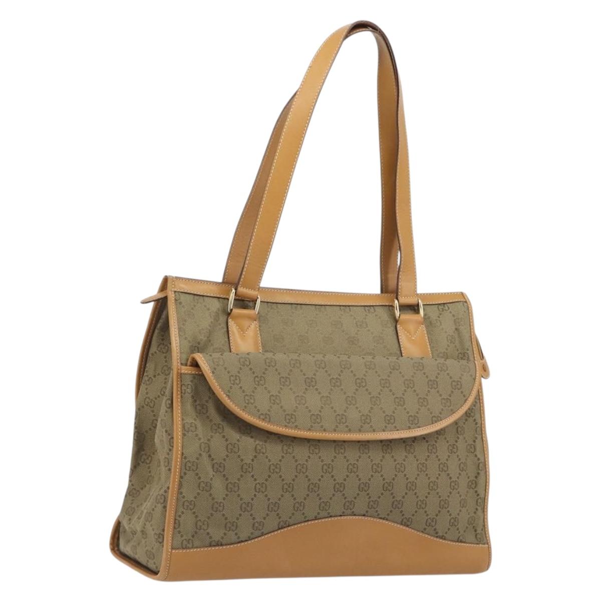 GUCCI GG Canvas Hand Bag Beige Gold 002 2854 0305 Auth 194010