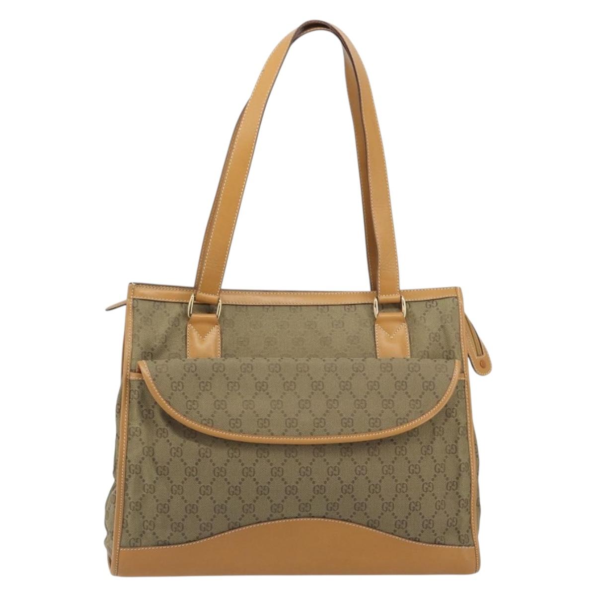 GUCCI GG Canvas Hand Bag Beige Gold 002 2854 0305 Auth 194010
