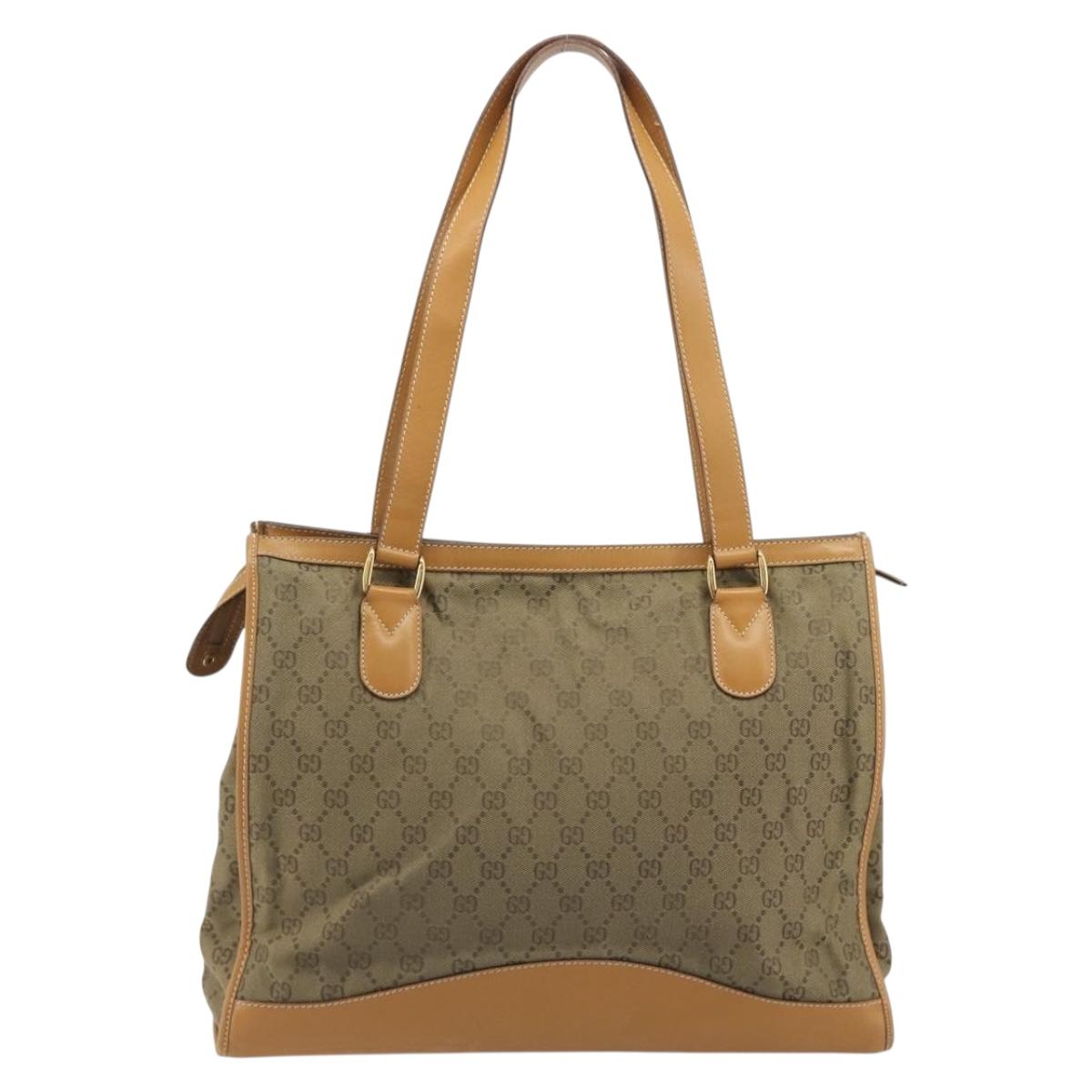 GUCCI GG Canvas Hand Bag Beige Gold 002 2854 0305 Auth 194010