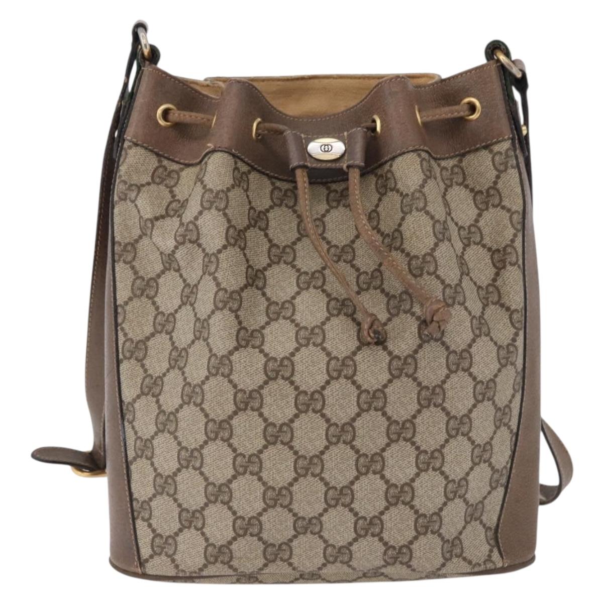 GUCCI GG Supreme Web Sherry Line Bag PVC Beige Gold 41 02 034 Auth 194011