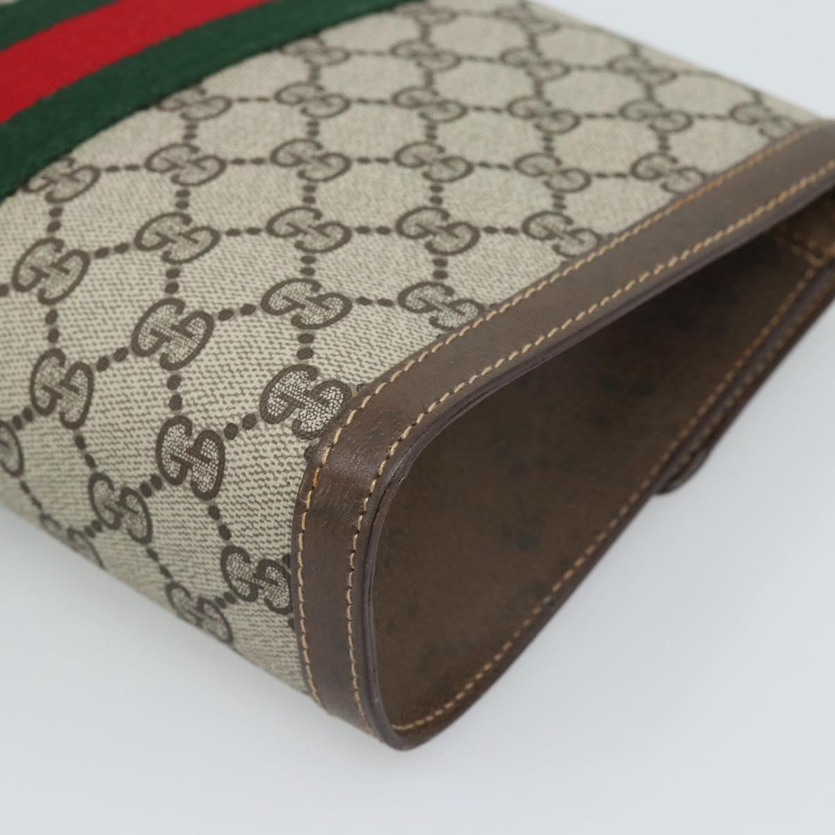 GUCCI GG Supreme Web Sherry Line Bag PVC Beige Gold 378 014 3087 Auth 194012