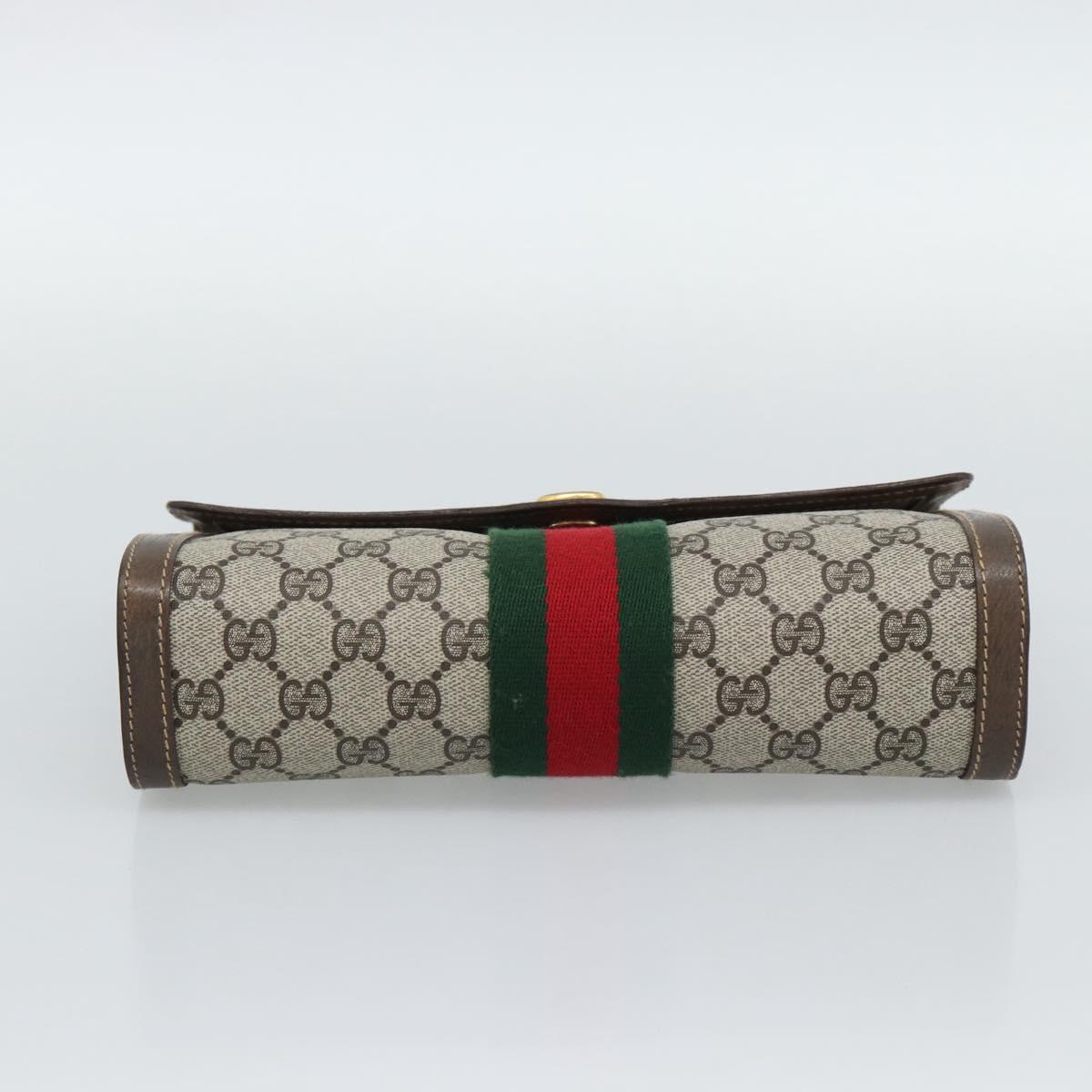 GUCCI GG Supreme Web Sherry Line Bag PVC Beige Gold 378 014 3087 Auth 194012