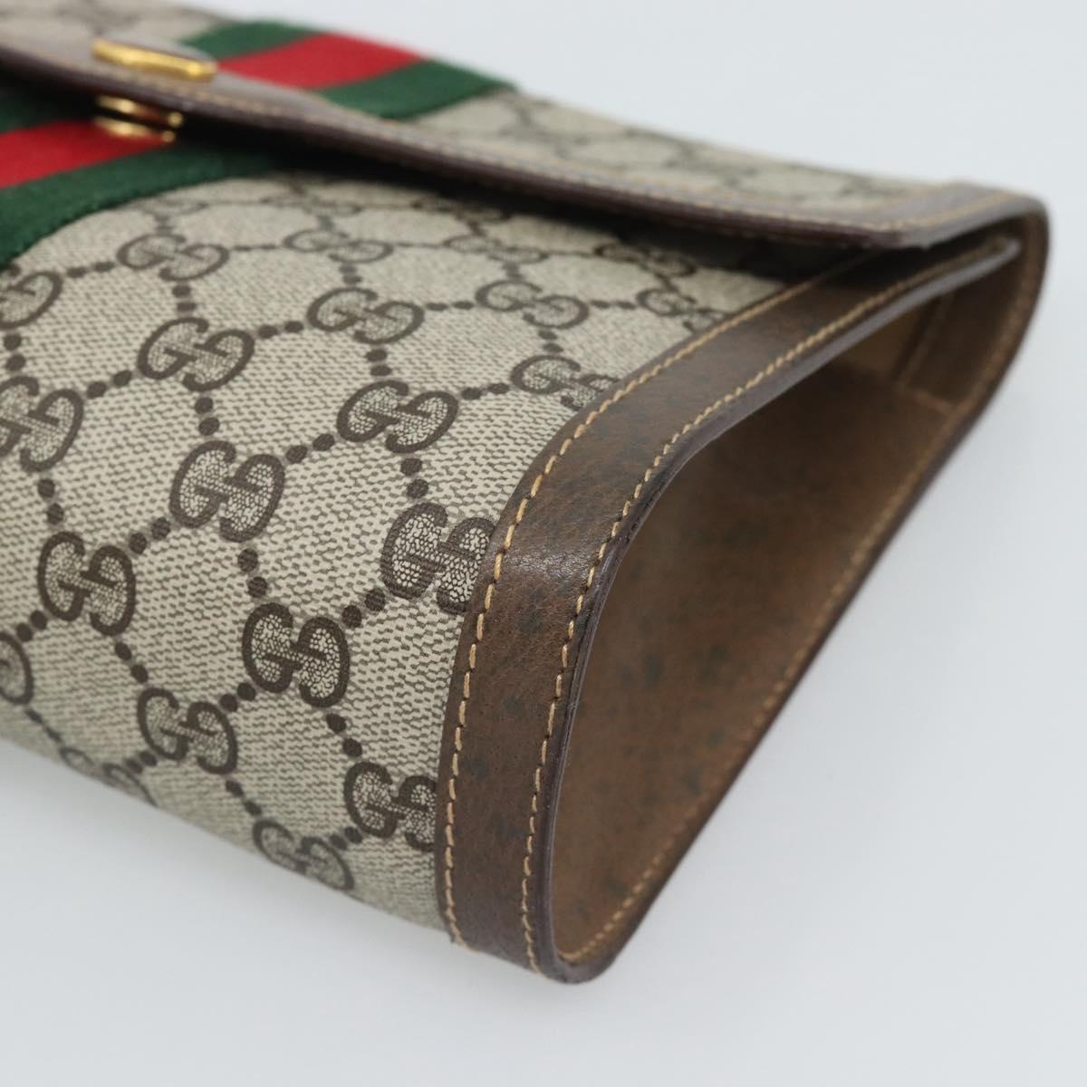 GUCCI GG Supreme Web Sherry Line Bag PVC Beige Gold 378 014 3087 Auth 194012