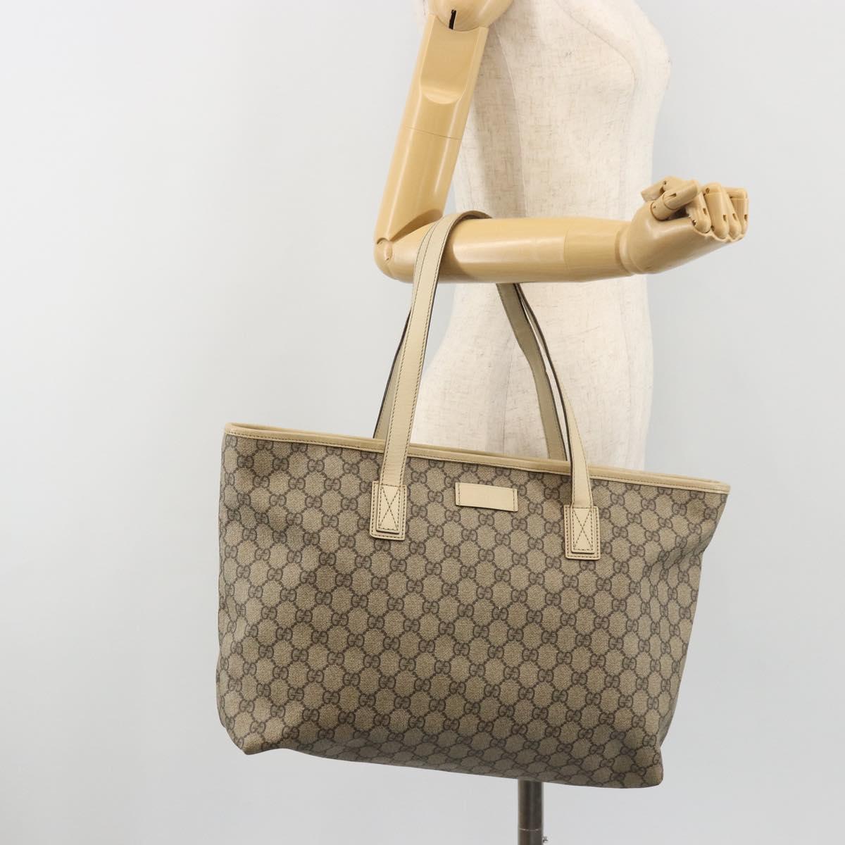 GUCCI GG Supreme Tote Bag PVC Beige 211137 Auth 194013