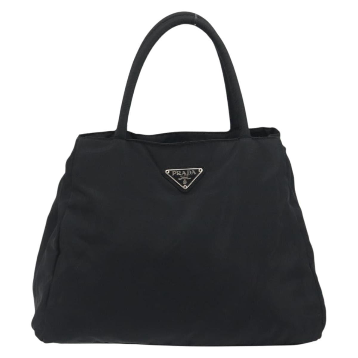PRADA Hand Bag Nylon Black Silver Auth 194017