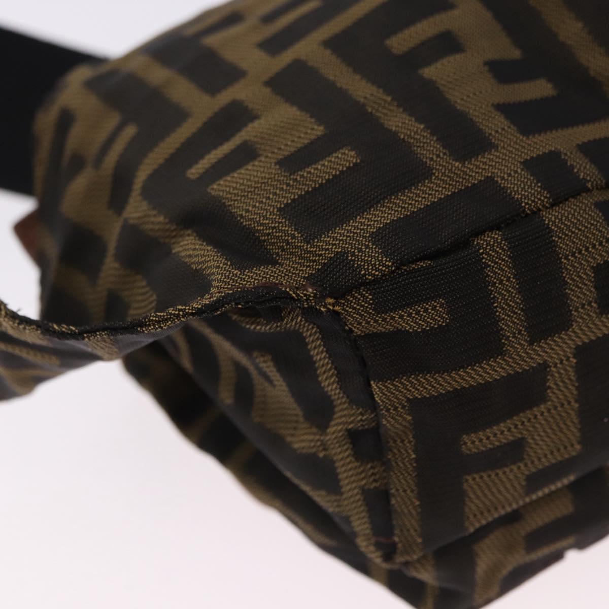 FENDI Zucca Canvas Waist Bag Brown Black Auth 194020A