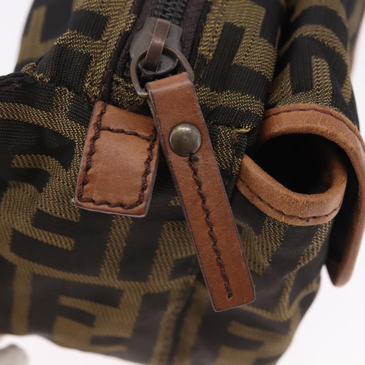 FENDI Zucca Canvas Waist Bag Brown Black Auth 194020A