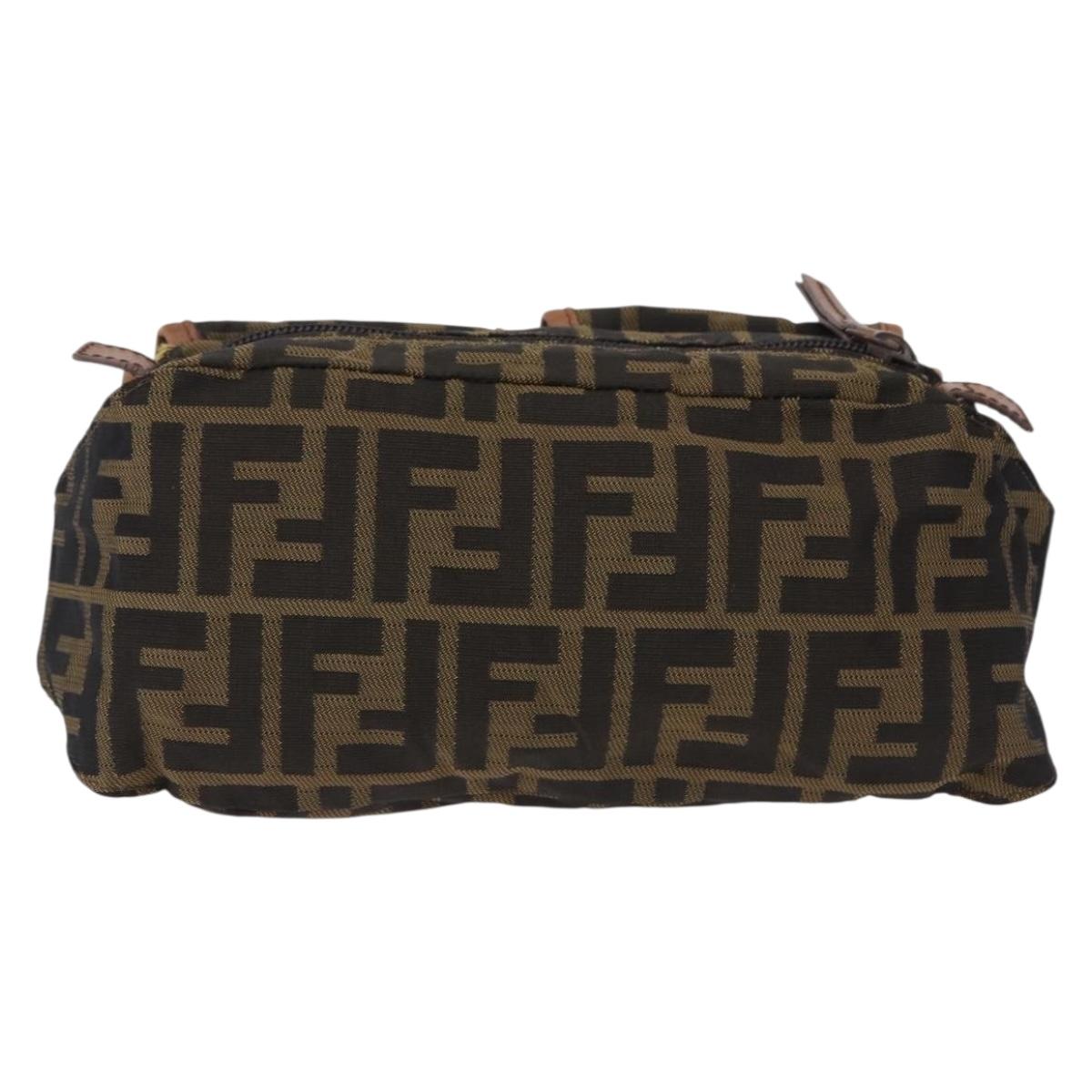 FENDI Zucca Canvas Waist Bag Brown Black Auth 194020A
