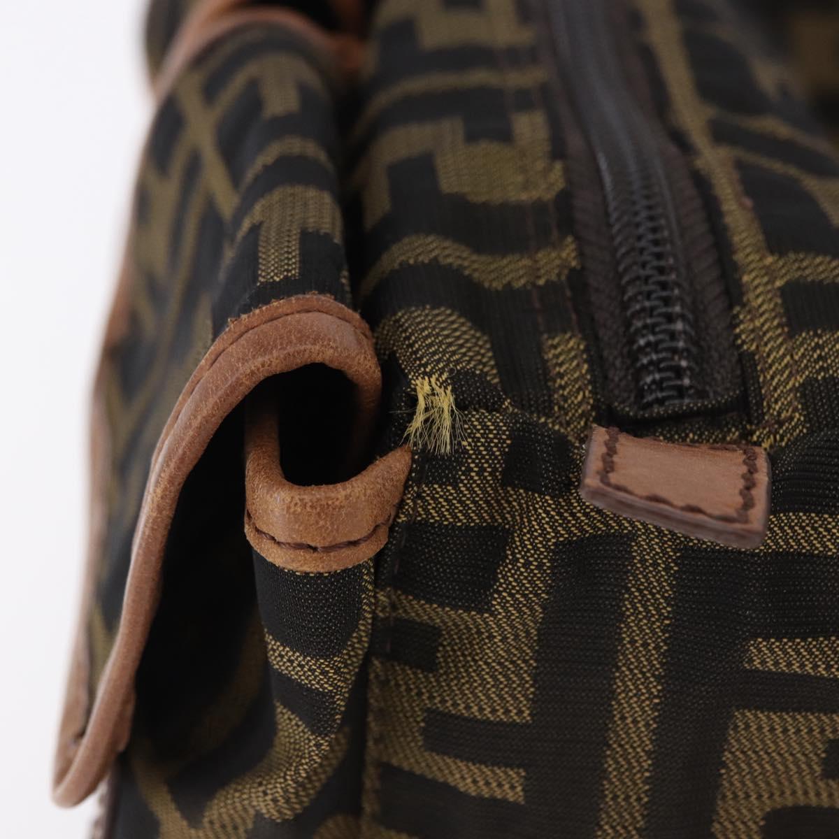 FENDI Zucca Canvas Waist Bag Brown Black Auth 194020A