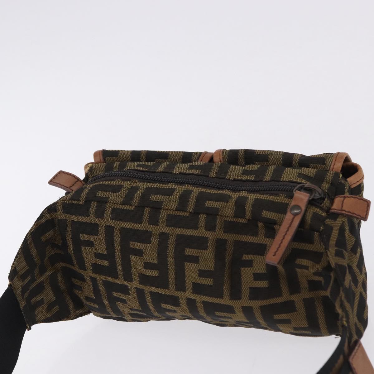 FENDI Zucca Canvas Waist Bag Brown Black Auth 194020A