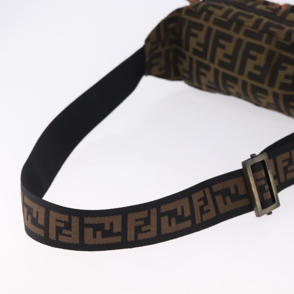 FENDI Zucca Canvas Waist Bag Brown Black Auth 194020A