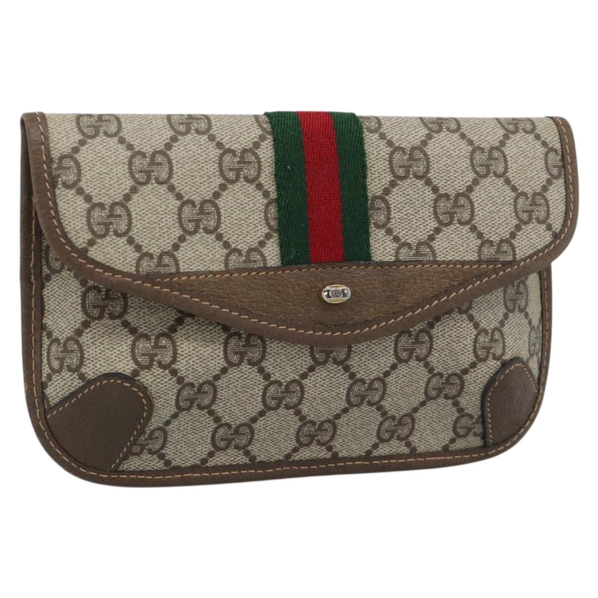 GUCCI GG Supreme Web Sherry Line Pouch PVC Beige Gold 89 01 021 Auth 194021A