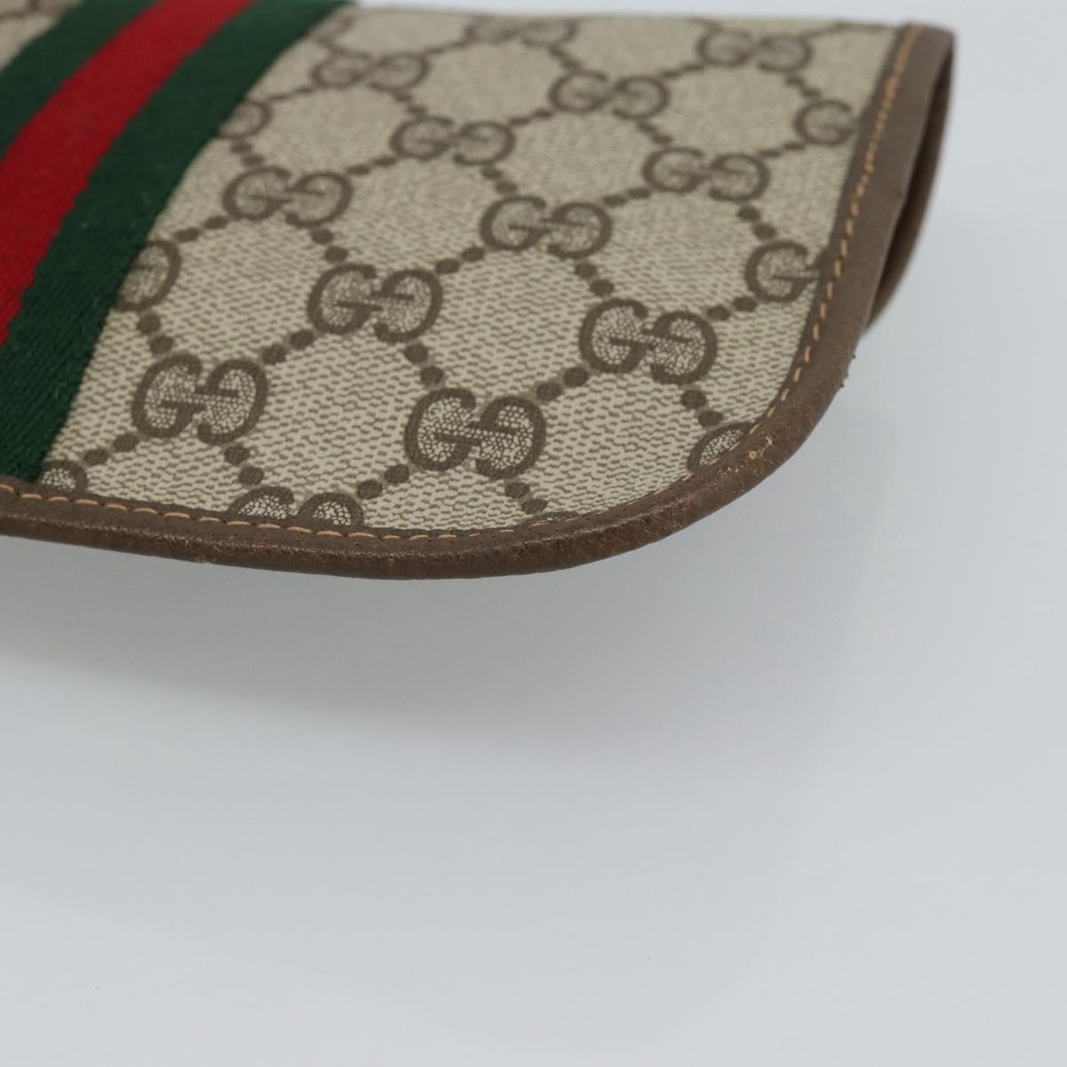 GUCCI GG Supreme Web Sherry Line Pouch PVC Beige Gold 89 01 021 Auth 194021A