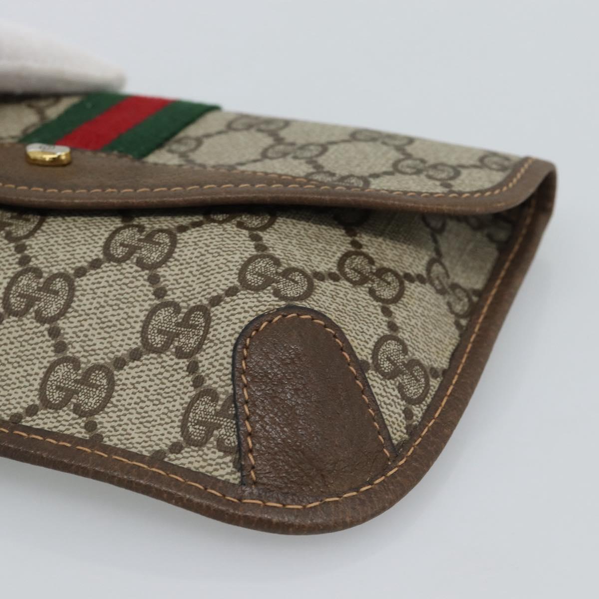 GUCCI GG Supreme Web Sherry Line Pouch PVC Beige Gold 89 01 021 Auth 194021A