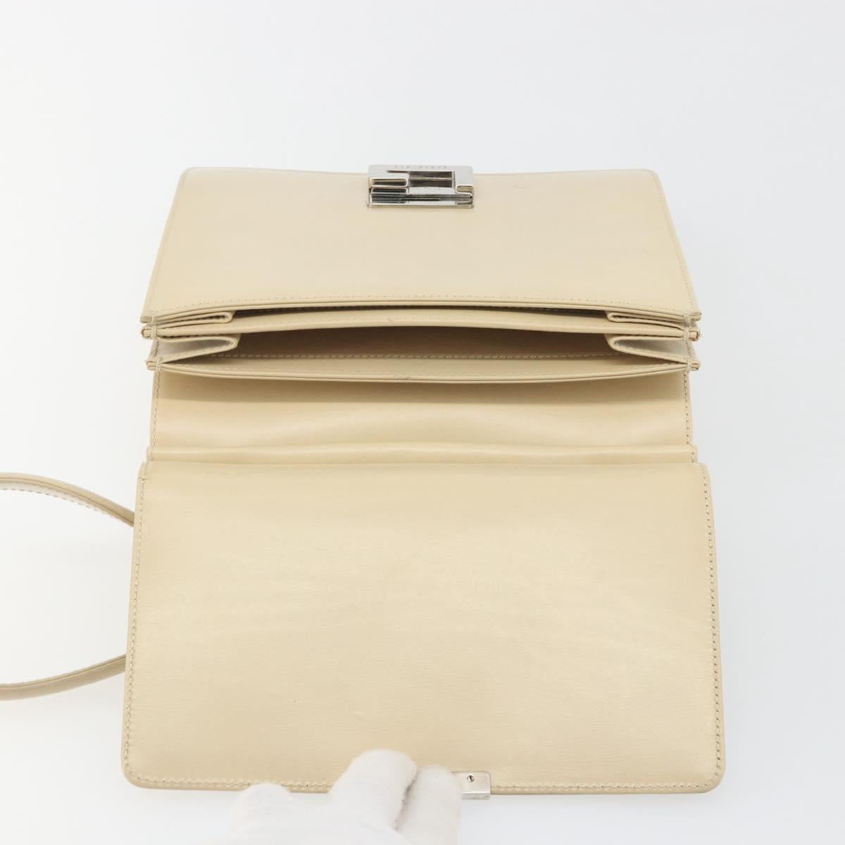 GUCCI Hand Bag Leather Beige Silver 007 406 0265 Auth 194023
