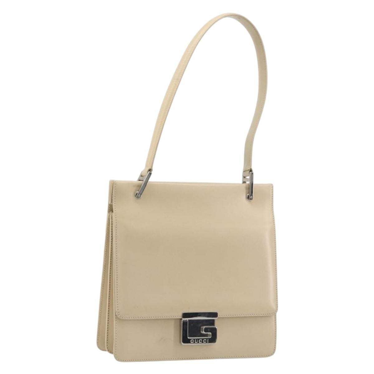 GUCCI Hand Bag Leather Beige Silver 007 406 0265 Auth 194023