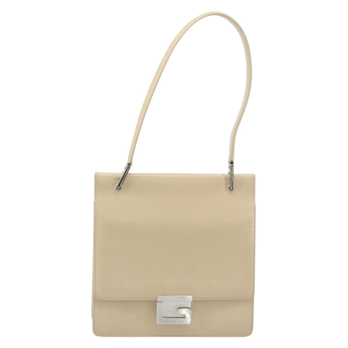 GUCCI Hand Bag Leather Beige Silver 007 406 0265 Auth 194023