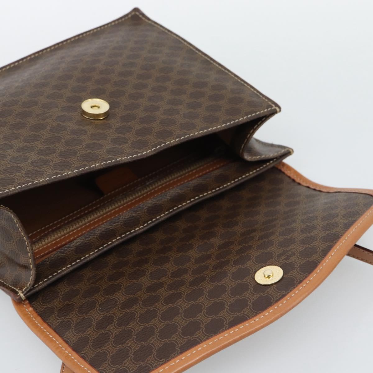 CELINE Macadam Canvas Hand Bag PVC Leather 2way Brown Gold Auth 194025V